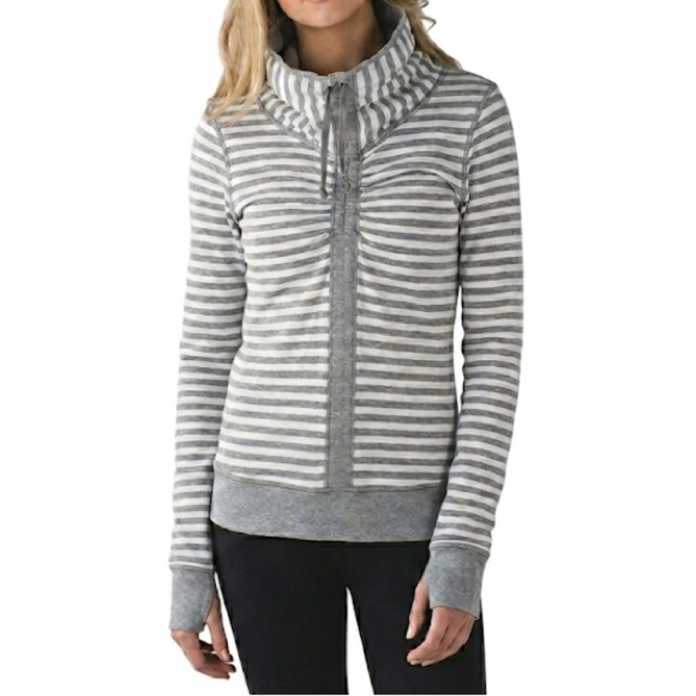 LULULEMON In A Cinch Top Grey White Stripe Reversible Cowl Modal Sweatshirt